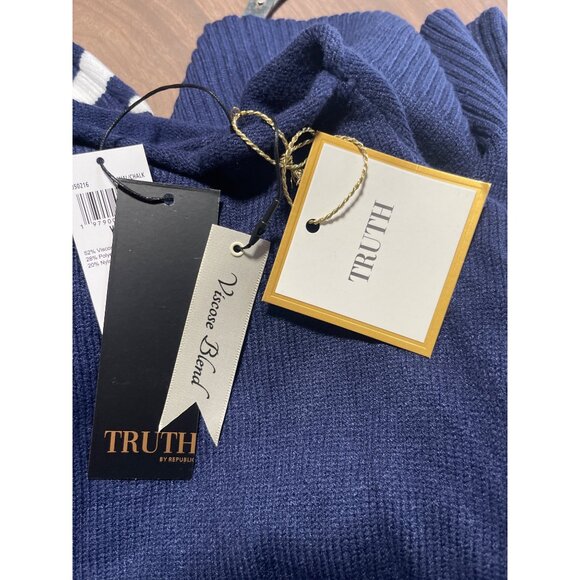 Truth By Republic Sweater Womens  XS  Viscose Blend Striped Navy Blue White - Picture 4 of 6